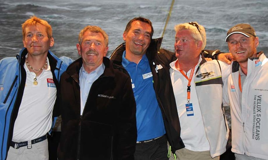 De fem skippere i Velux 5 Oceans: Fra venstre Christophe Bullens, Derek Hatfield, Zbigniew Gutkowski, brad Van Liew og Chris Stanmore. Foto: Troels Lykke