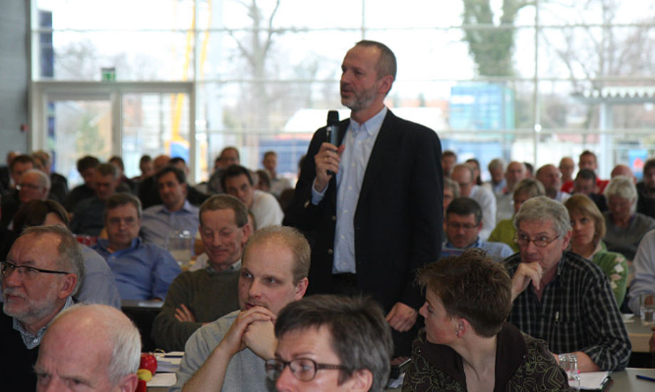 Christian Lerche tog ordet og var visionær og leverede blandt andet en undskyldning til DS bestyrelse, som forinden i mails til klubber var blevet beskyldt for ikke at tilstrækkelige. Foto: Troels Lykke