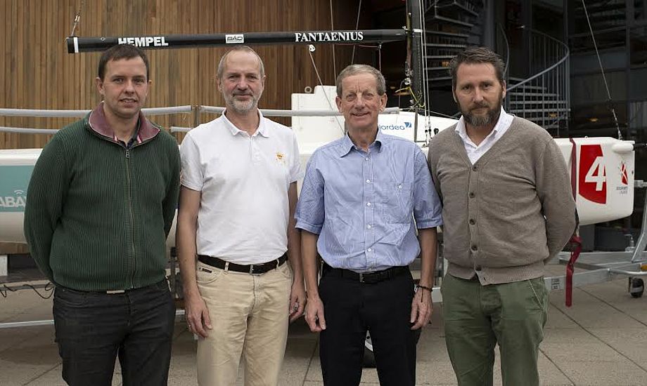 Ligaforeningens nyudpegede forretningsudvalg, fra venstre: Jakob Frost, Christian Lerche, Thorkild Pedersen og Mads Christensen. Det femte medlem, Flemming Clausen, var ikke til stede i Vingsted. Foto: Flemming Ø. Pedersen, Dansk Sejlunion