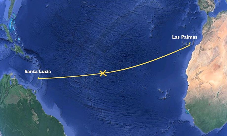”Marie Sofie” er nået over halvvejen. Der er nu 1275 sømil til St. Lucia.