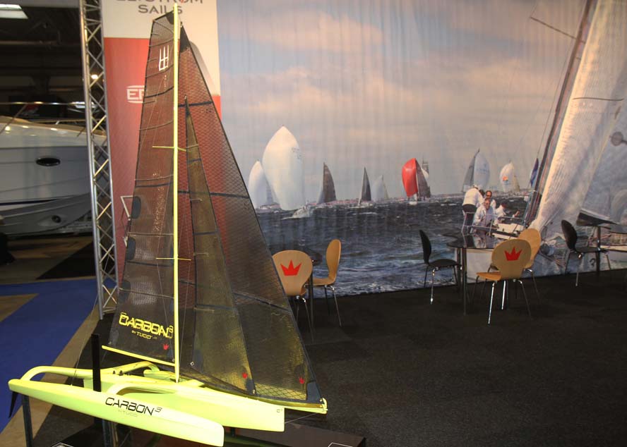 Carbon 3 udstilles i miniformat på Elvstrøm Sails stand i Fredericia. Foto: Troels Lykke