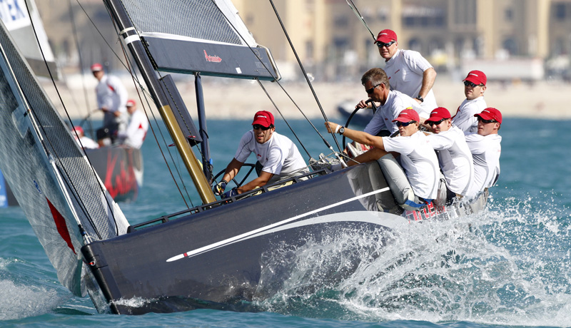 RC44-bådene kommer i øvrigt til Tuborg Havn i Danmark i år. Her ses en Artemis i Dubai. Nico Martinez