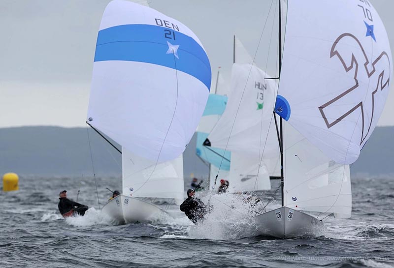 Jørgen og Jacob Boisen-Møller ligger på en 3.plads, efter to sejladser til VM for Flying Dutchman i Skotland. Foto: Marc