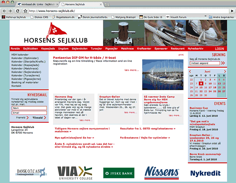 Horsens Sejklub hjemmeside