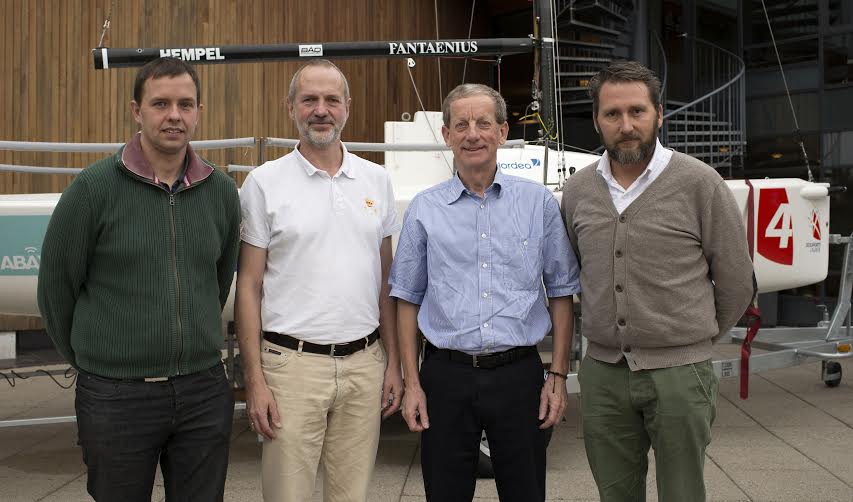 Ligaforeningens nyudpegede forretningsudvalg, fra venstre: Jakob Frost, Christian Lerche, Thorkild Pedersen og Mads Christensen. Det femte medlem, Flemming Clausen, var ikke til stede i Vingsted. Foto: Flemming Ø. Pedersen, Dansk Sejlunion