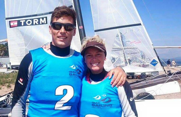 I Nacra 17 faldt Lin Ea Cenholt og Christian Peter Lübeck tre pladser tilbage til en samlet femteplads.