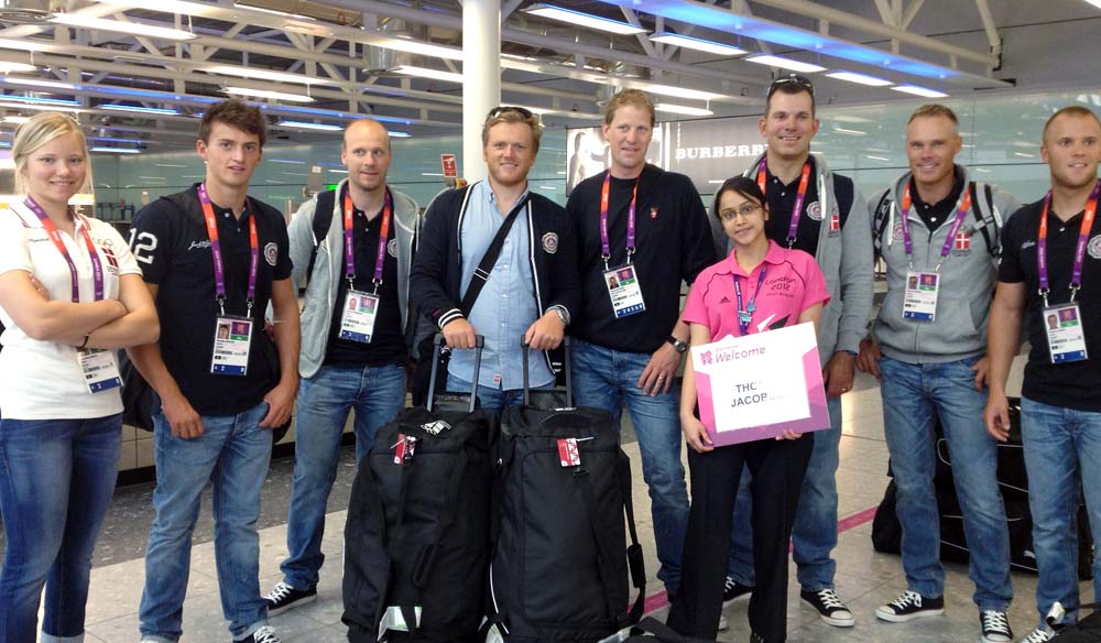 fra venstre: Anne-Marie Rindom (Laser Radial), Sebastian Fleischer (RS:X), Kristian Kjærgaard (træner, Finnjolle), Jonas Høgh-Christensen (Finnjolle), sportschef Thomas Jacobsen, Claus Olesen (Starbåd), Michael Hestbæk (Starbåd) og Thorbjørn Schierup (Laser).