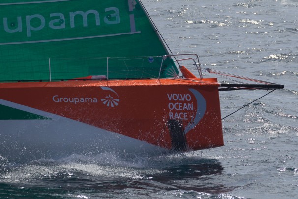 Groupama kom først på etapen fra Kina til New Zealand. Herefter fulgte Puma og Telefonica. Foto: Volvooceanrace.com