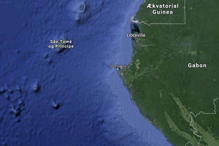 Der søges i øjeblikket efter besætning i kystområdet ved Gabon og øgrupperne Sao Tome Principe. Foto: Google Maps