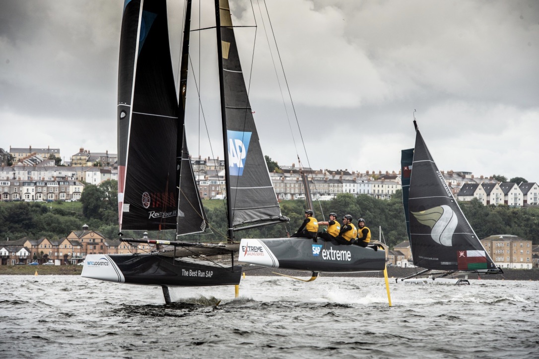 Det danske SAP-hold måtte nøjes med andenpladsen i Cardiff. Foto: Extreme Sailing Series