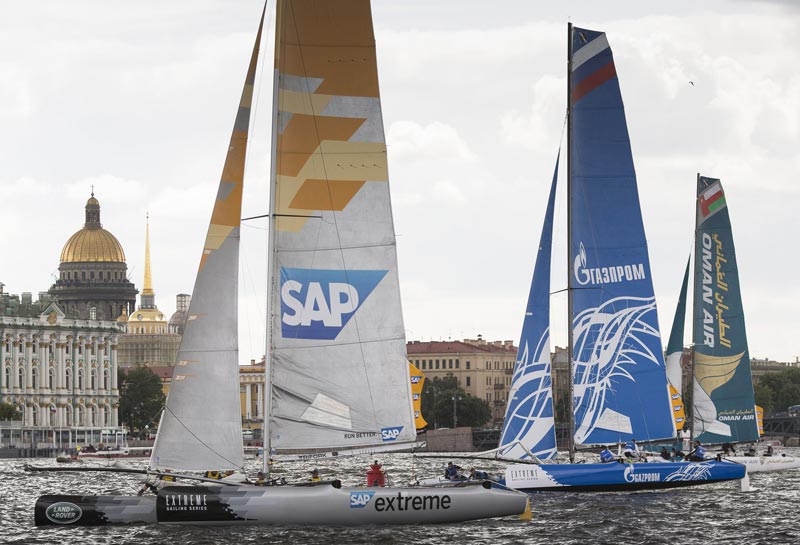 Vejret byder på let vind og stærk strøm de næste dage i St. Petersborg. Foto: extremesailingseries.com