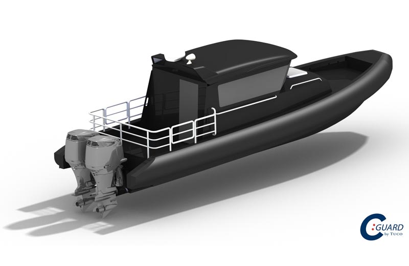 Monteret med to 175 HK påhængsmotorer sejler kompositbåden 45 knob. Billede: Tuco Marine